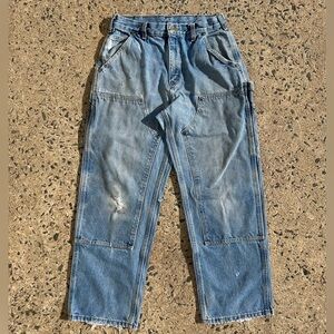 VTG Carhartt B73 DST Work Denim Pants Double Knee Size 32x30 Distressed Trash